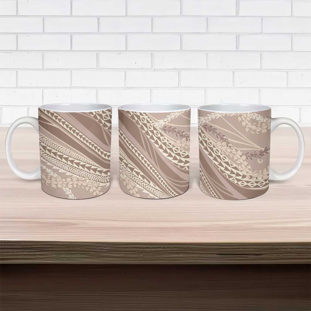 Polynesian Puakeniken Pikake Twisted Lei Ceramic Mug Beige - Polynesian Pride