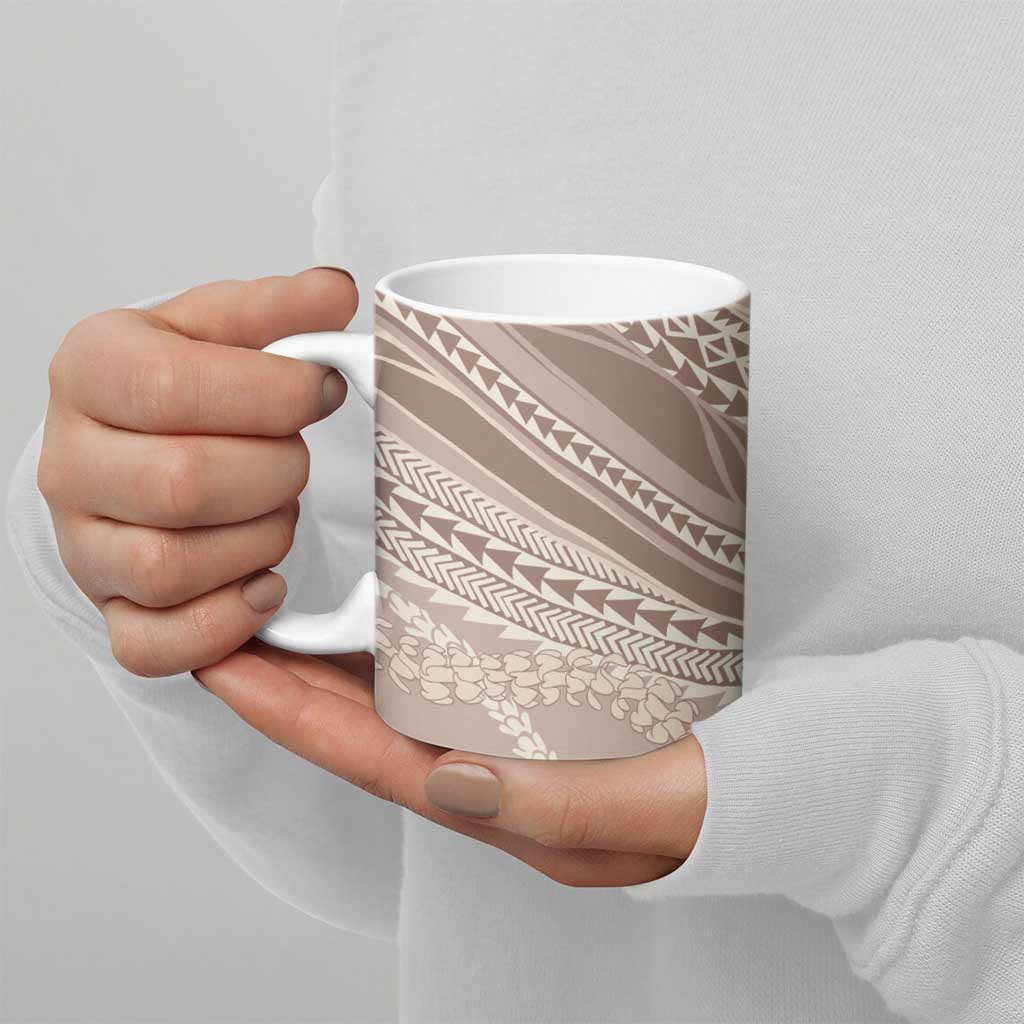 Polynesian Puakeniken Pikake Twisted Lei Ceramic Mug Beige - Polynesian Pride