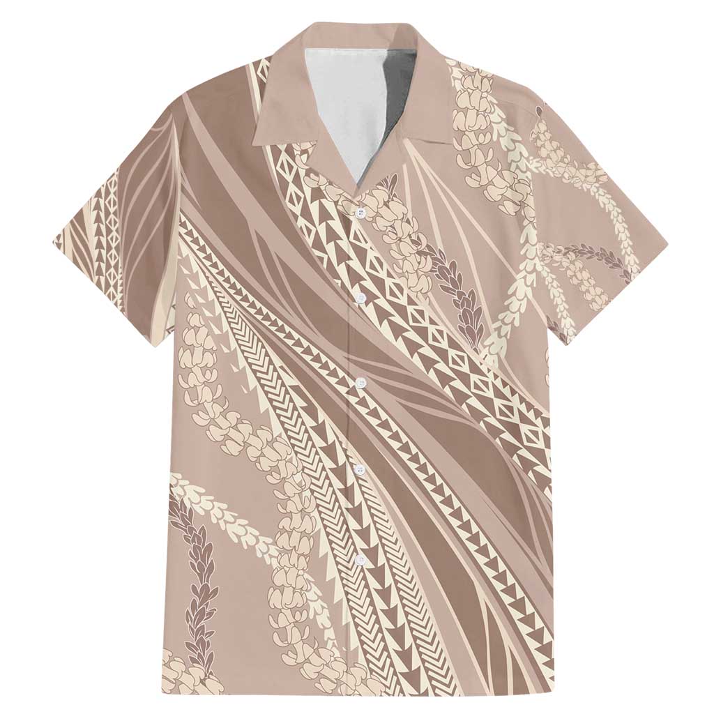 Polynesian Puakeniken Pikake Twisted Lei Family Matching Mermaid Dress and Hawaiian Shirt Beige - Polynesian Pride