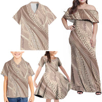 Polynesian Puakeniken Pikake Twisted Lei Family Matching Off Shoulder Maxi Dress and Hawaiian Shirt Beige - Polynesian Pride