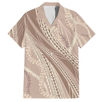 Polynesian Puakeniken Pikake Twisted Lei Family Matching Off Shoulder Maxi Dress and Hawaiian Shirt Beige - Polynesian Pride