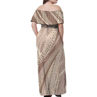 Polynesian Puakeniken Pikake Twisted Lei Family Matching Off Shoulder Maxi Dress and Hawaiian Shirt Beige - Polynesian Pride