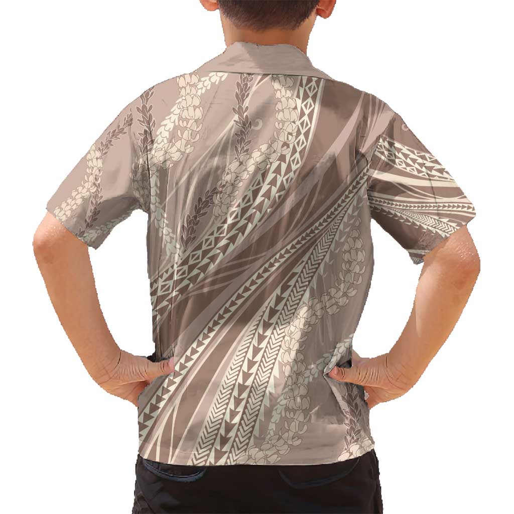 Polynesian Puakeniken Pikake Twisted Lei Family Matching Puletasi and Hawaiian Shirt Beige - Polynesian Pride