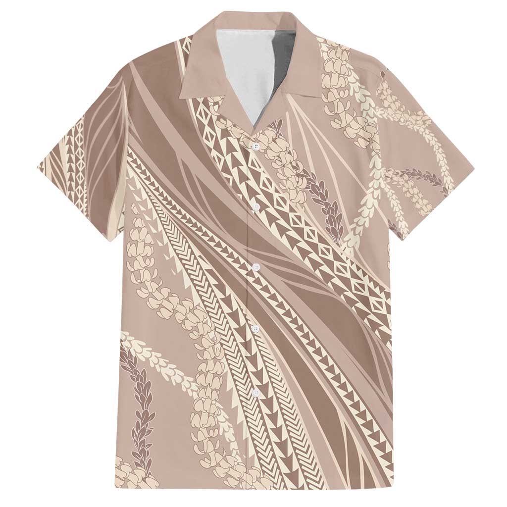 Polynesian Puakeniken Pikake Twisted Lei Family Matching Puletasi and Hawaiian Shirt Beige - Polynesian Pride