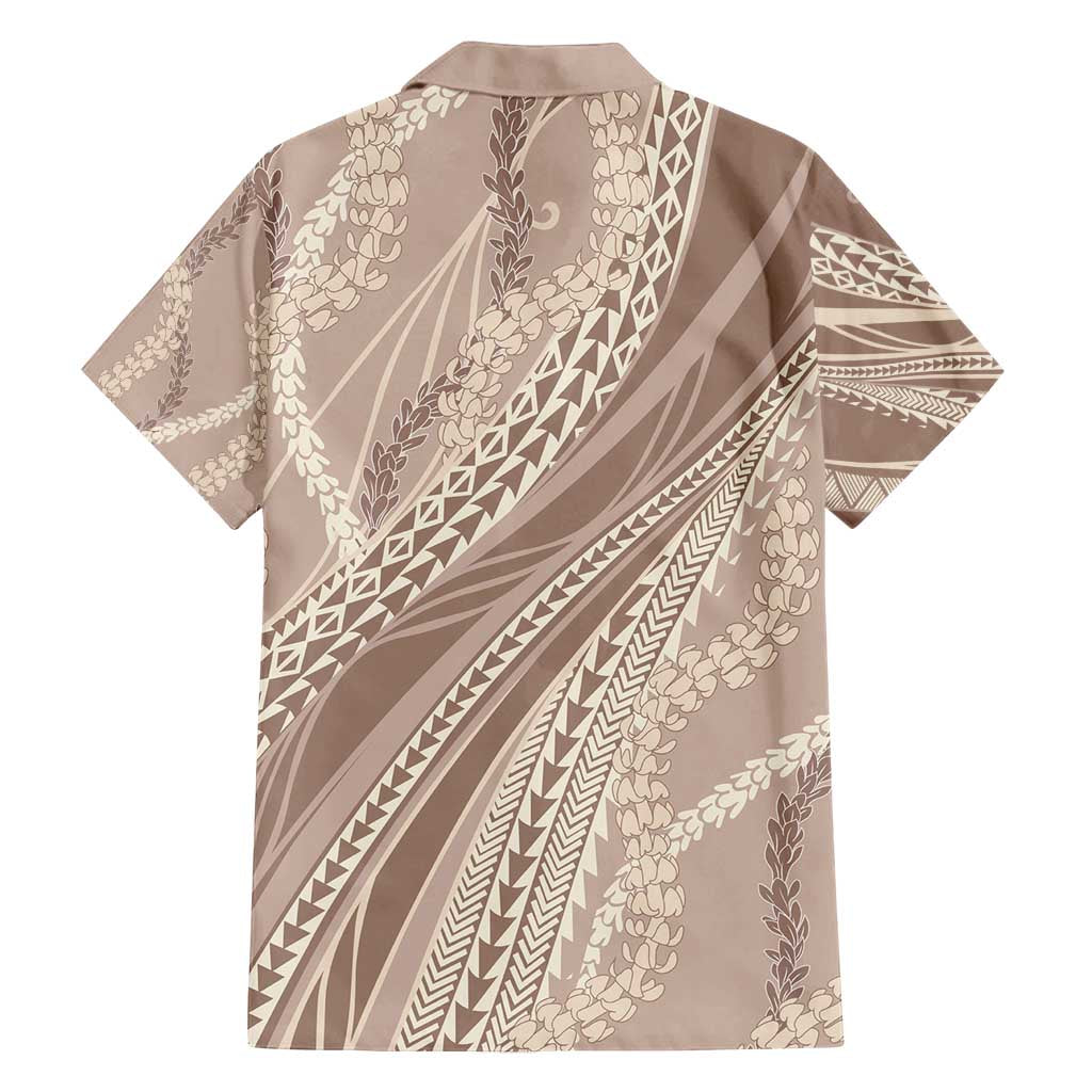 Polynesian Puakeniken Pikake Twisted Lei Family Matching Puletasi and Hawaiian Shirt Beige - Polynesian Pride