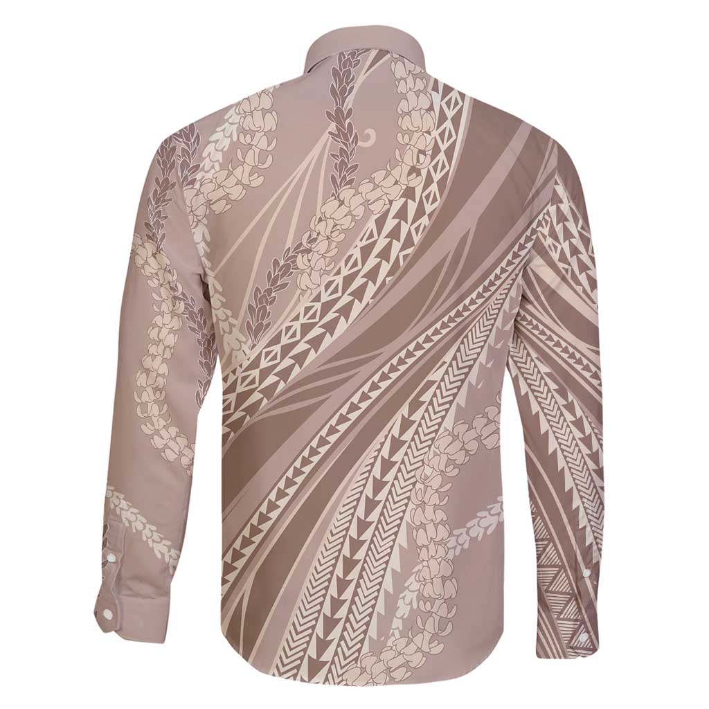 Polynesian Puakeniken Pikake Twisted Lei Family Matching Puletasi and Hawaiian Shirt Beige - Polynesian Pride