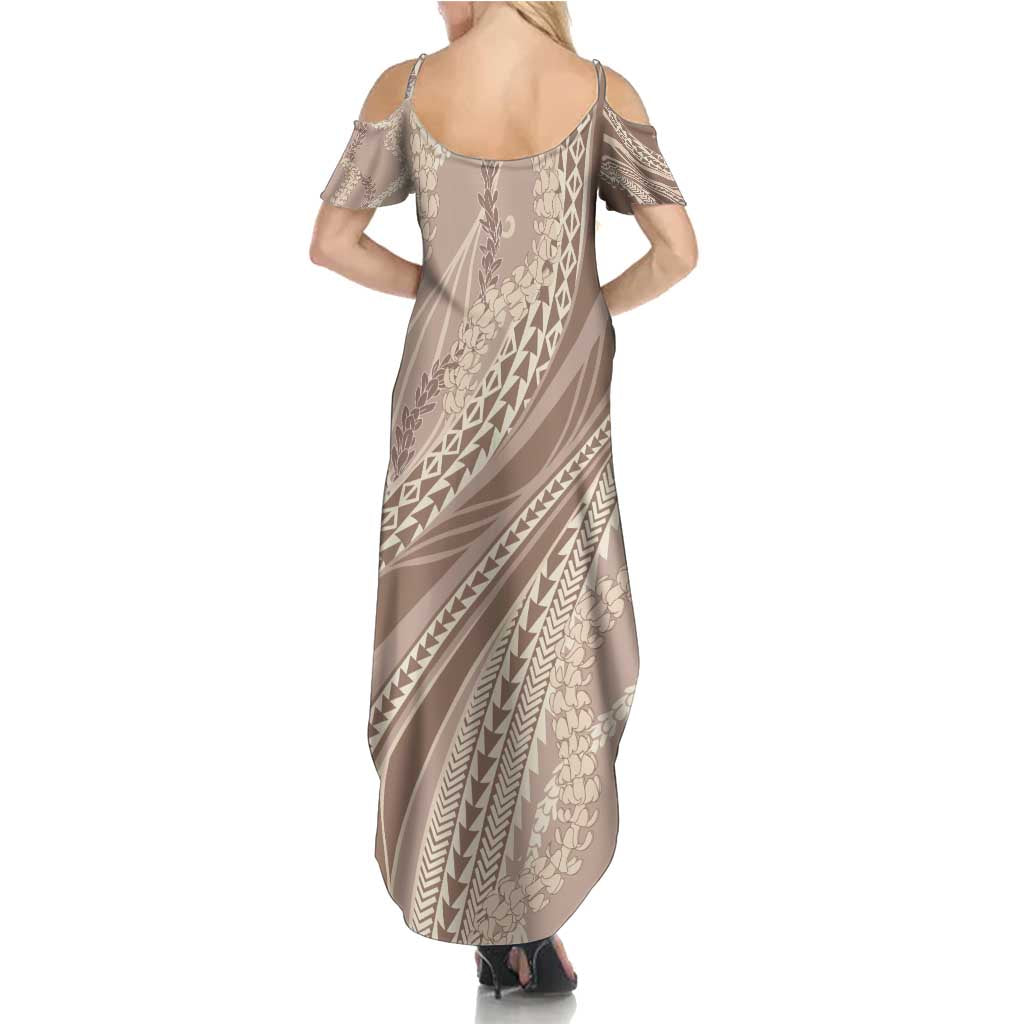 Polynesian Puakeniken Pikake Twisted Lei Family Matching Summer Maxi Dress and Hawaiian Shirt Beige - Polynesian Pride