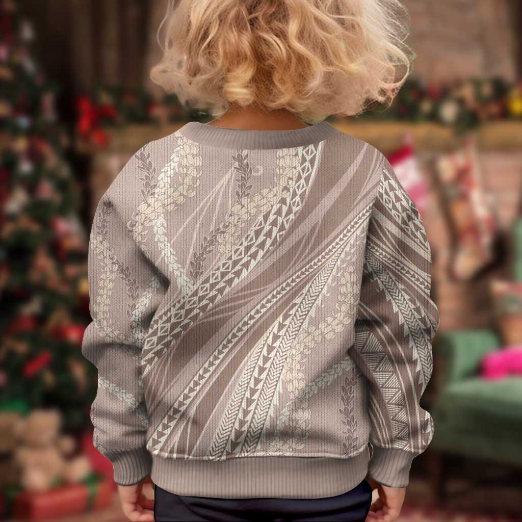 Polynesian Puakeniken Pikake Twisted Lei Kid Ugly Christmas Sweater Beige - Polynesian Pride
