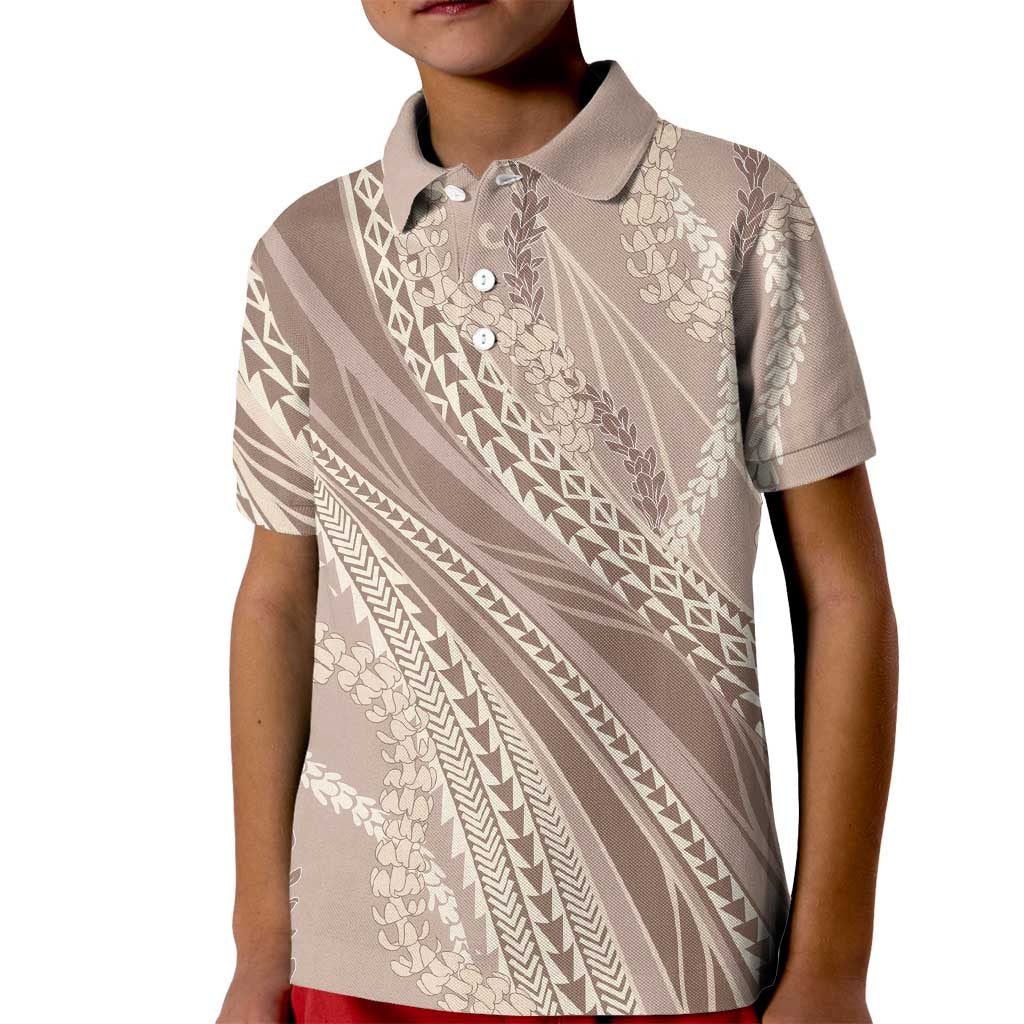 Polynesian Puakeniken Pikake Twisted Lei Kid Polo Shirt Beige LT7 Kid Beige - Polynesian Pride