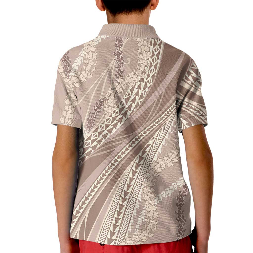 Polynesian Puakeniken Pikake Twisted Lei Kid Polo Shirt Beige LT7 - Polynesian Pride
