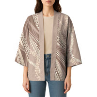 Polynesian Puakeniken Pikake Twisted Lei Kimono Beige - Polynesian Pride