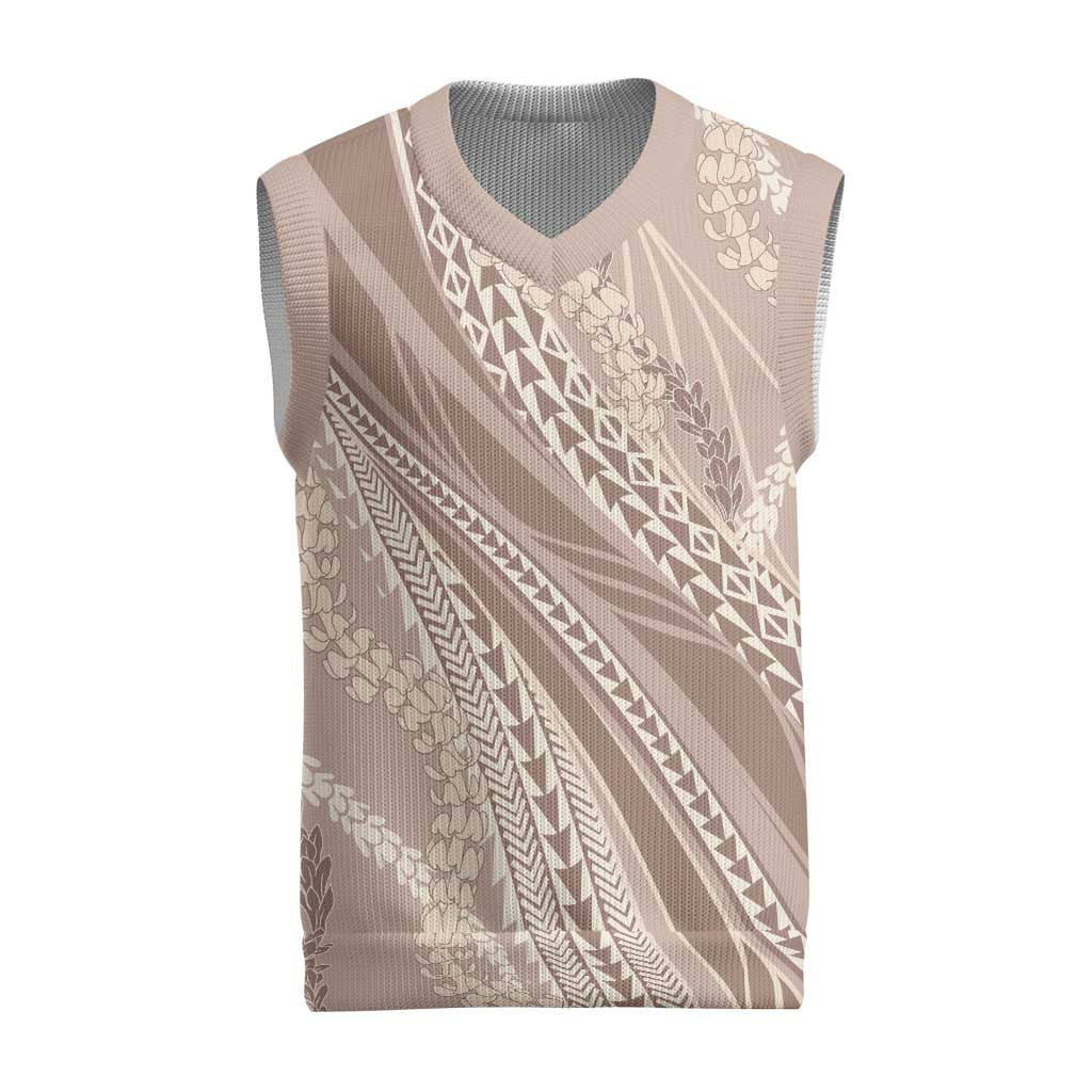 Polynesian Puakeniken Pikake Twisted Lei Christmas Knitted V-Neck Vest Beige - Polynesian Pride