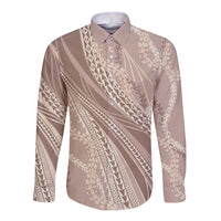 Polynesian Puakeniken Pikake Twisted Lei Long Sleeve Button Shirt Beige - Polynesian Pride