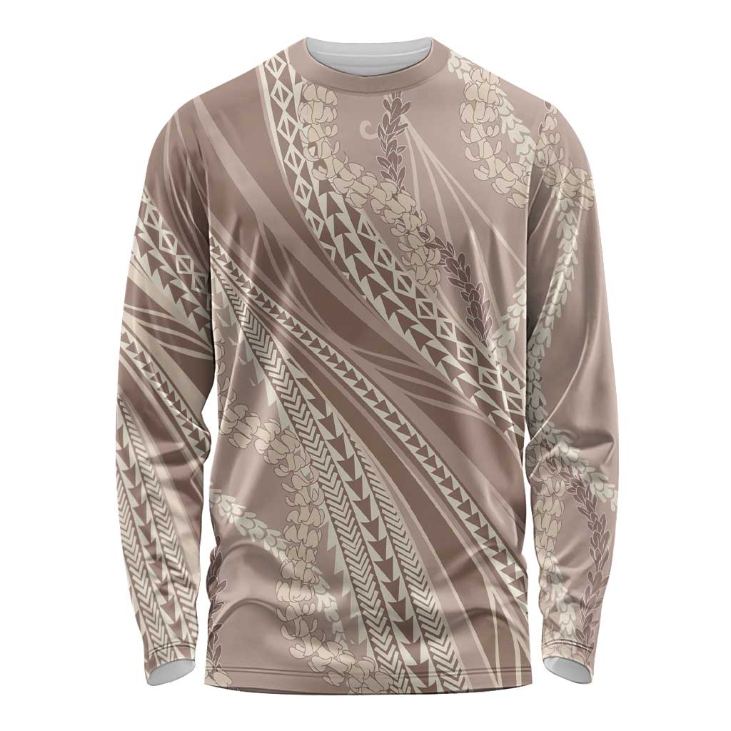 Polynesian Puakeniken Pikake Twisted Lei Long Sleeve Shirt Beige LT7 Unisex Beige - Polynesian Pride
