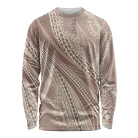 Polynesian Puakeniken Pikake Twisted Lei Long Sleeve Shirt Beige LT7 Unisex Beige - Polynesian Pride