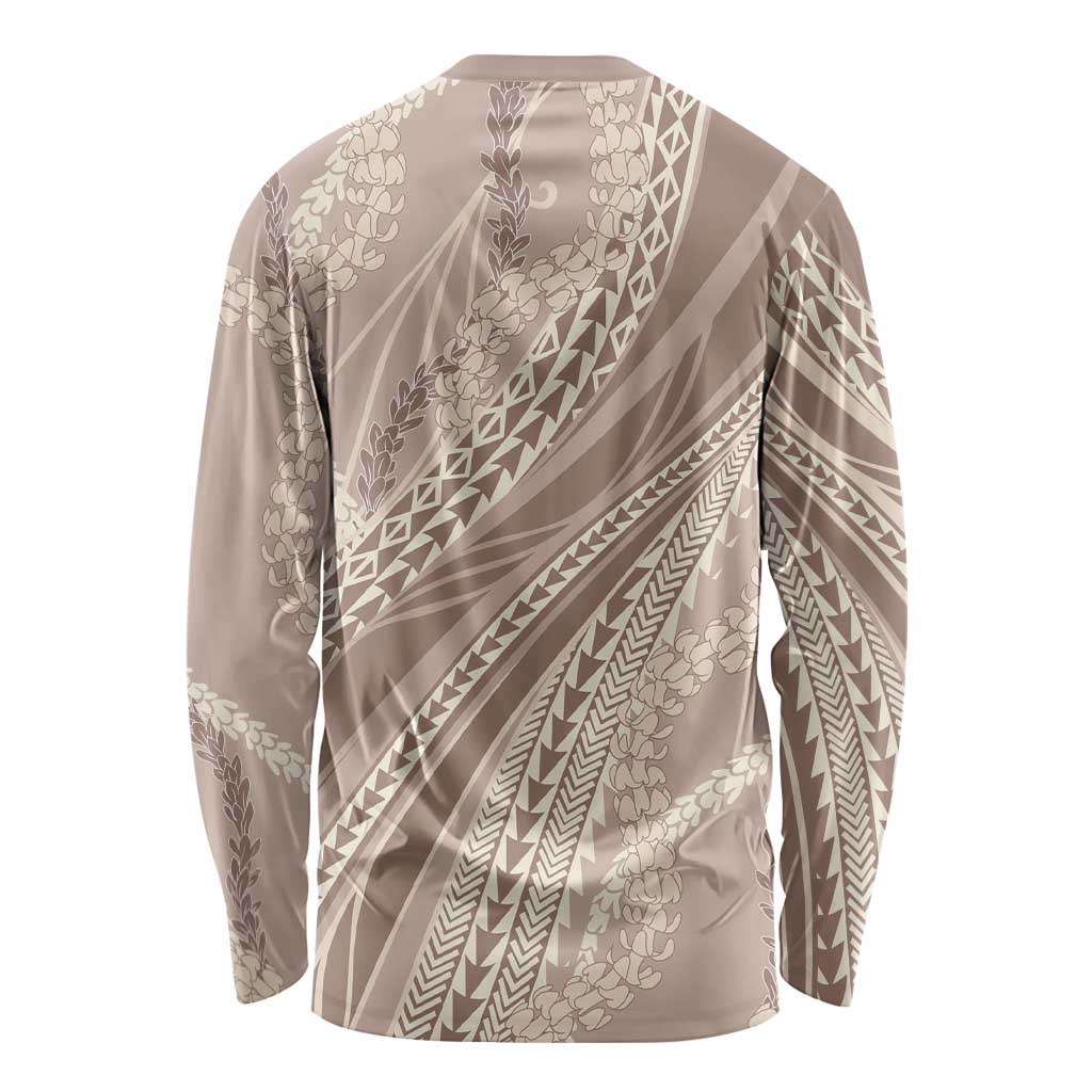 Polynesian Puakeniken Pikake Twisted Lei Long Sleeve Shirt Beige LT7 - Polynesian Pride