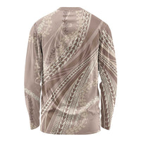 Polynesian Puakeniken Pikake Twisted Lei Long Sleeve Shirt Beige LT7 - Polynesian Pride