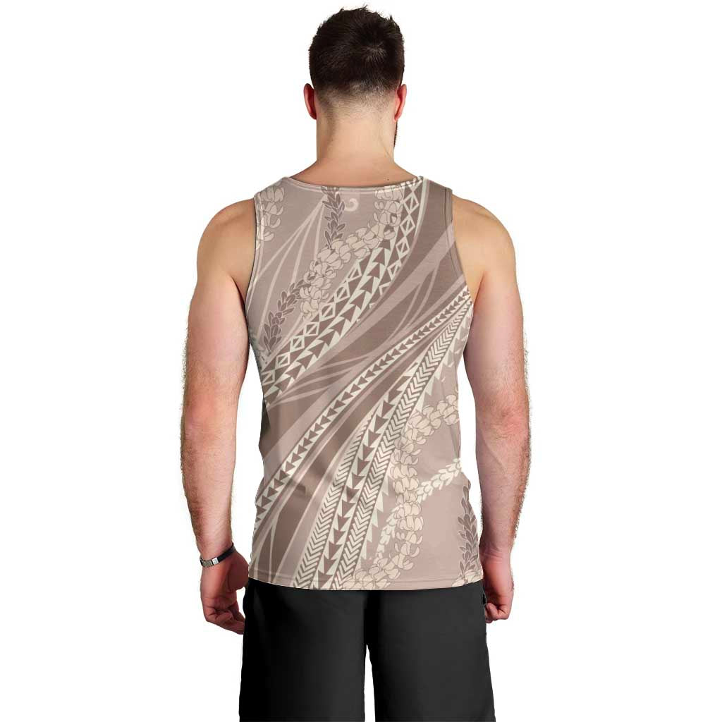 Polynesian Puakeniken Pikake Twisted Lei Men Tank Top Beige - Polynesian Pride