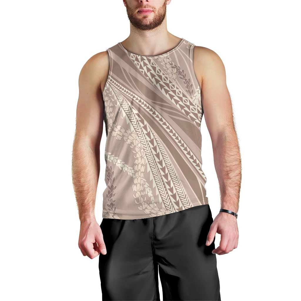 Polynesian Puakeniken Pikake Twisted Lei Men Tank Top Beige - Polynesian Pride