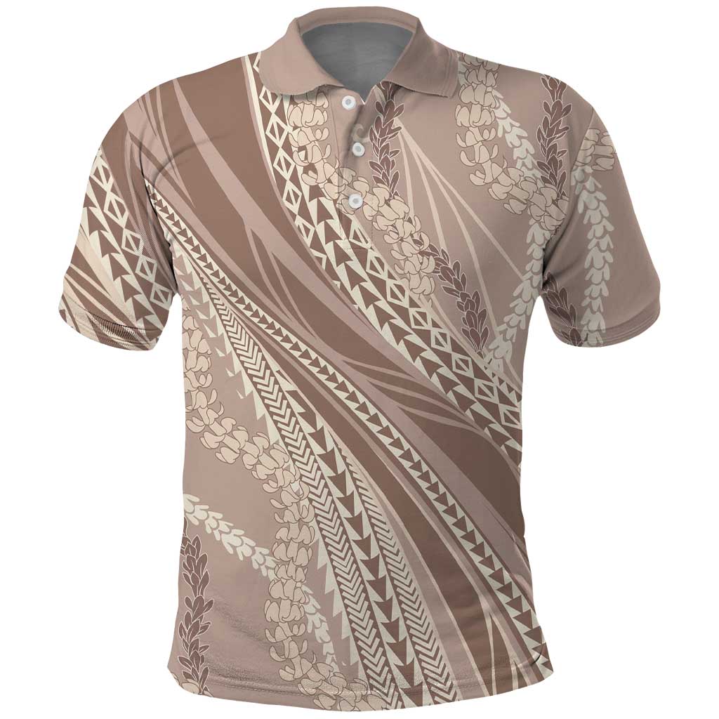 Polynesian Puakeniken Pikake Twisted Lei Polo Shirt Beige LT7 Beige - Polynesian Pride