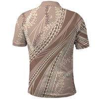 Polynesian Puakeniken Pikake Twisted Lei Polo Shirt Beige LT7 - Polynesian Pride