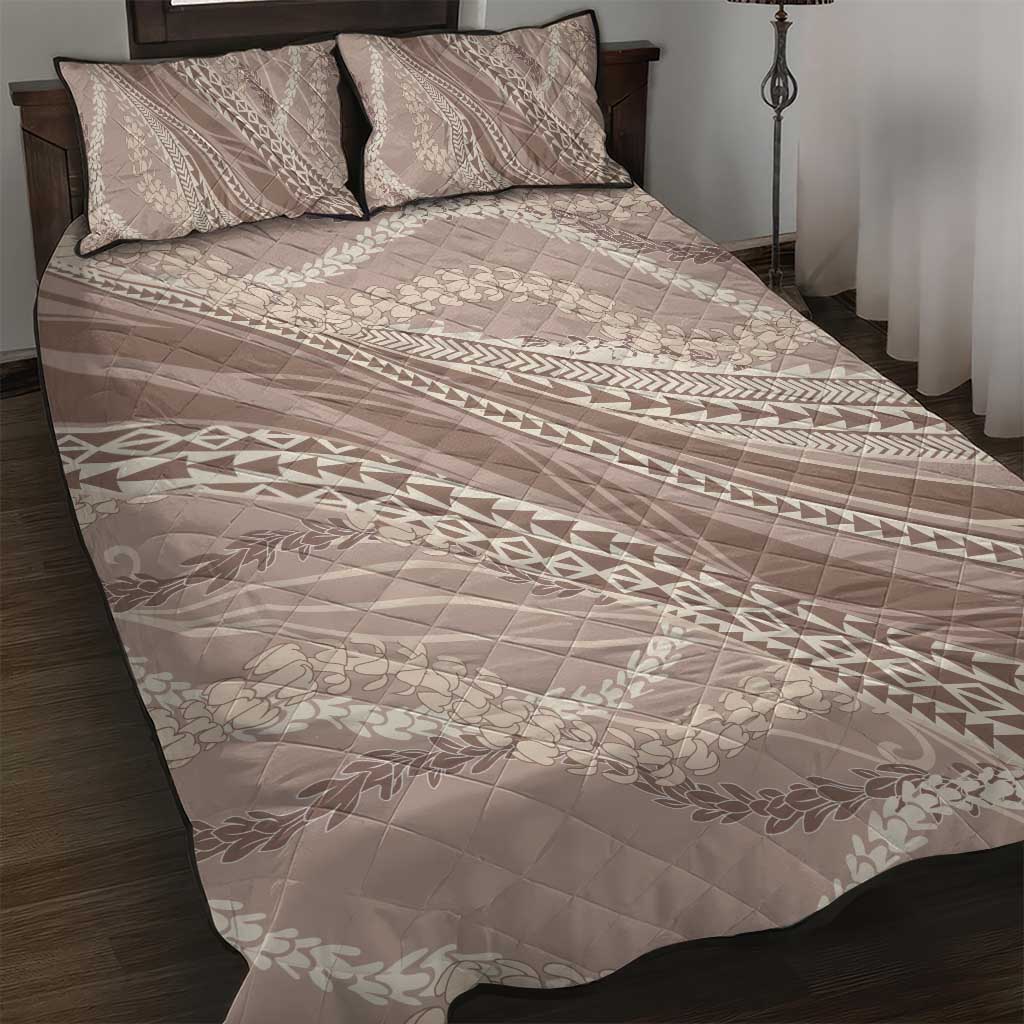 Polynesian Puakeniken Pikake Twisted Lei Quilt Bed Set Beige - Polynesian Pride