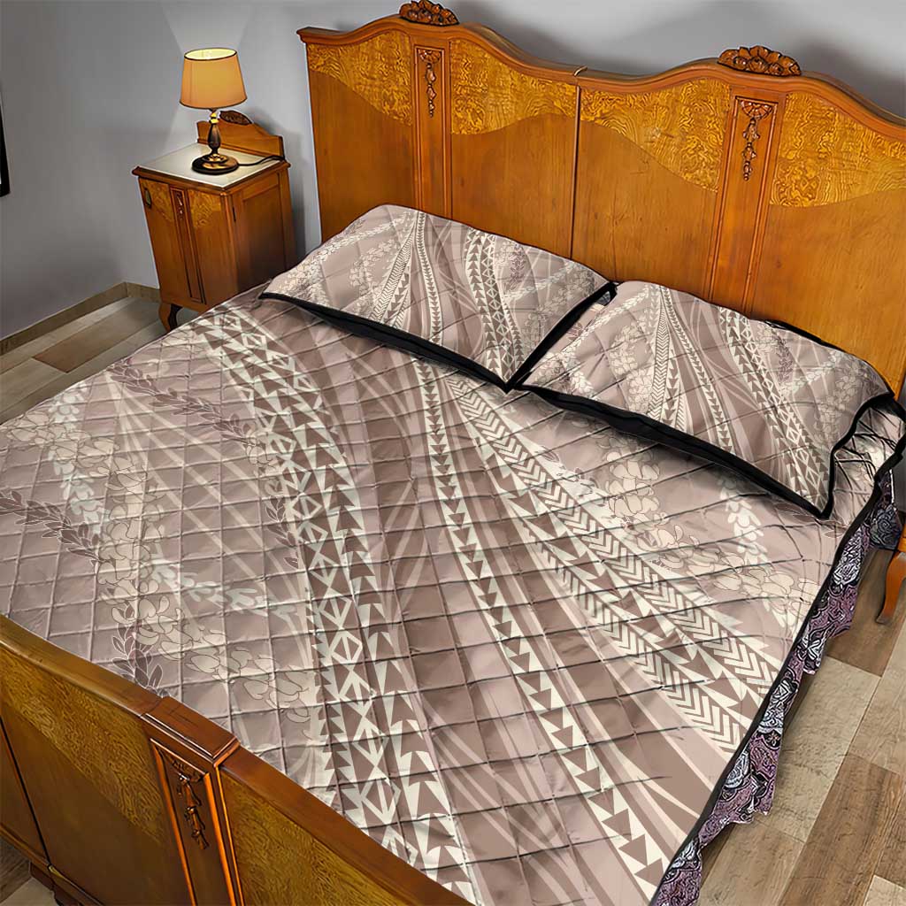 Polynesian Puakeniken Pikake Twisted Lei Quilt Bed Set Beige - Polynesian Pride