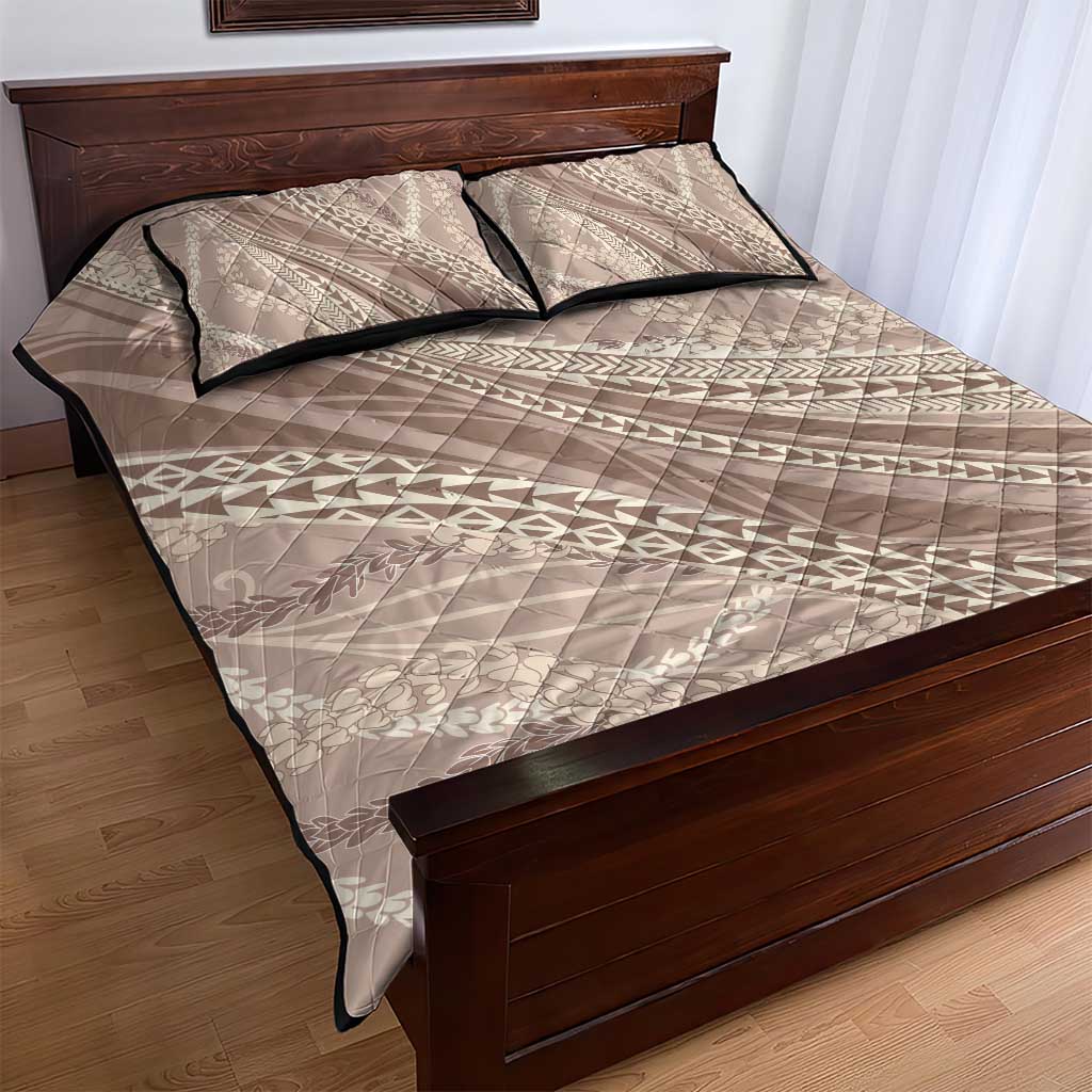 Polynesian Puakeniken Pikake Twisted Lei Quilt Bed Set Beige - Polynesian Pride
