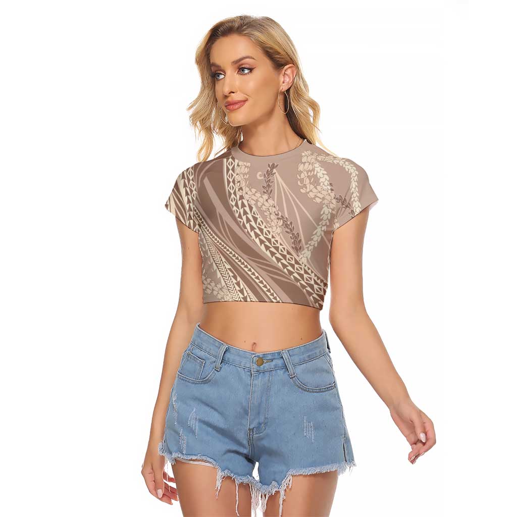 Polynesian Puakeniken Pikake Twisted Lei Raglan Cropped T Shirt Beige LT7 Female Beige - Polynesian Pride