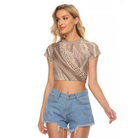 Polynesian Puakeniken Pikake Twisted Lei Raglan Cropped T Shirt Beige LT7 Female Beige - Polynesian Pride