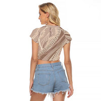 Polynesian Puakeniken Pikake Twisted Lei Raglan Cropped T Shirt Beige LT7 - Polynesian Pride