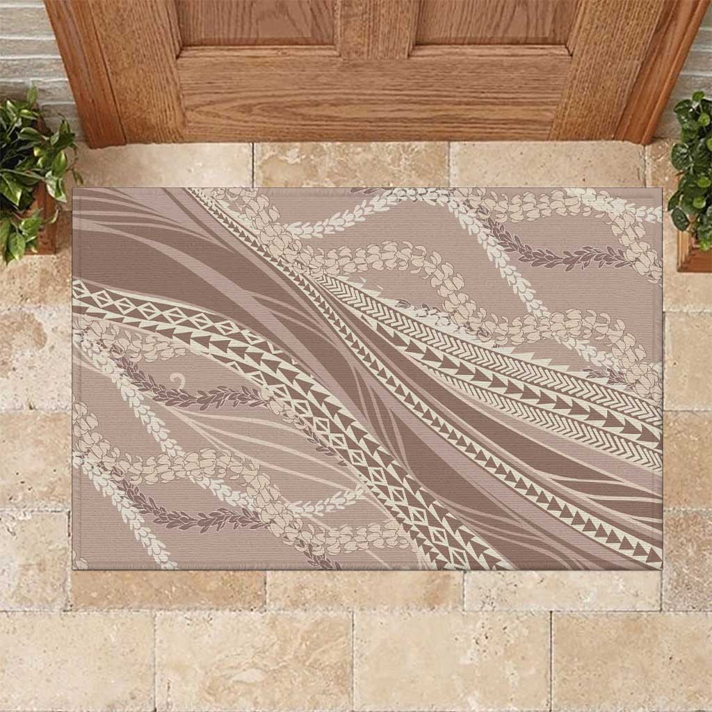 Polynesian Puakeniken Pikake Twisted Lei Rubber Doormat Beige - Polynesian Pride