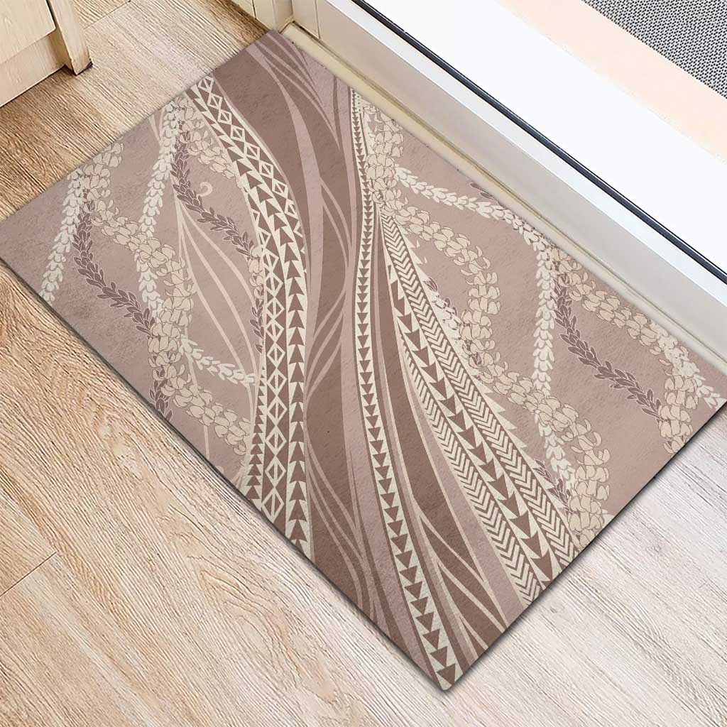 Polynesian Puakeniken Pikake Twisted Lei Rubber Doormat Beige - Polynesian Pride