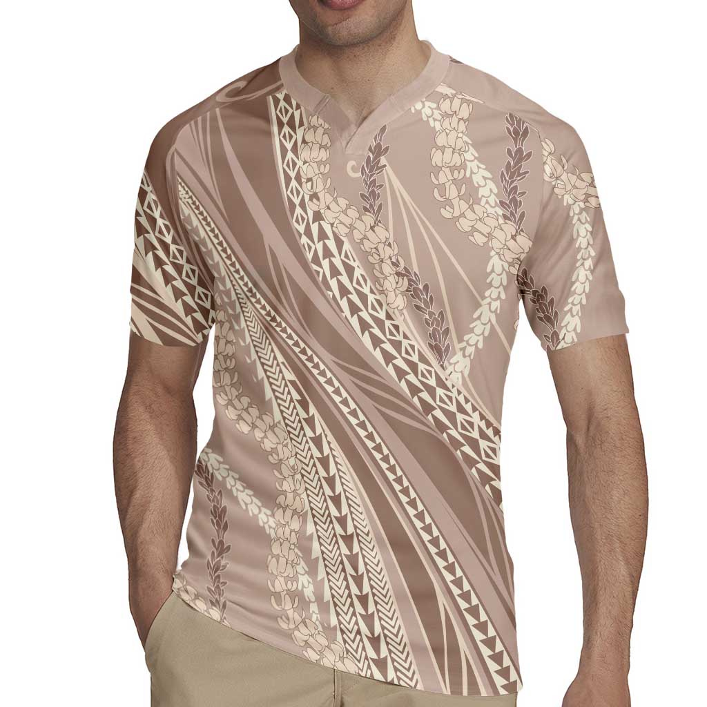 Polynesian Puakeniken Pikake Twisted Lei Rugby Jersey Beige - Polynesian Pride