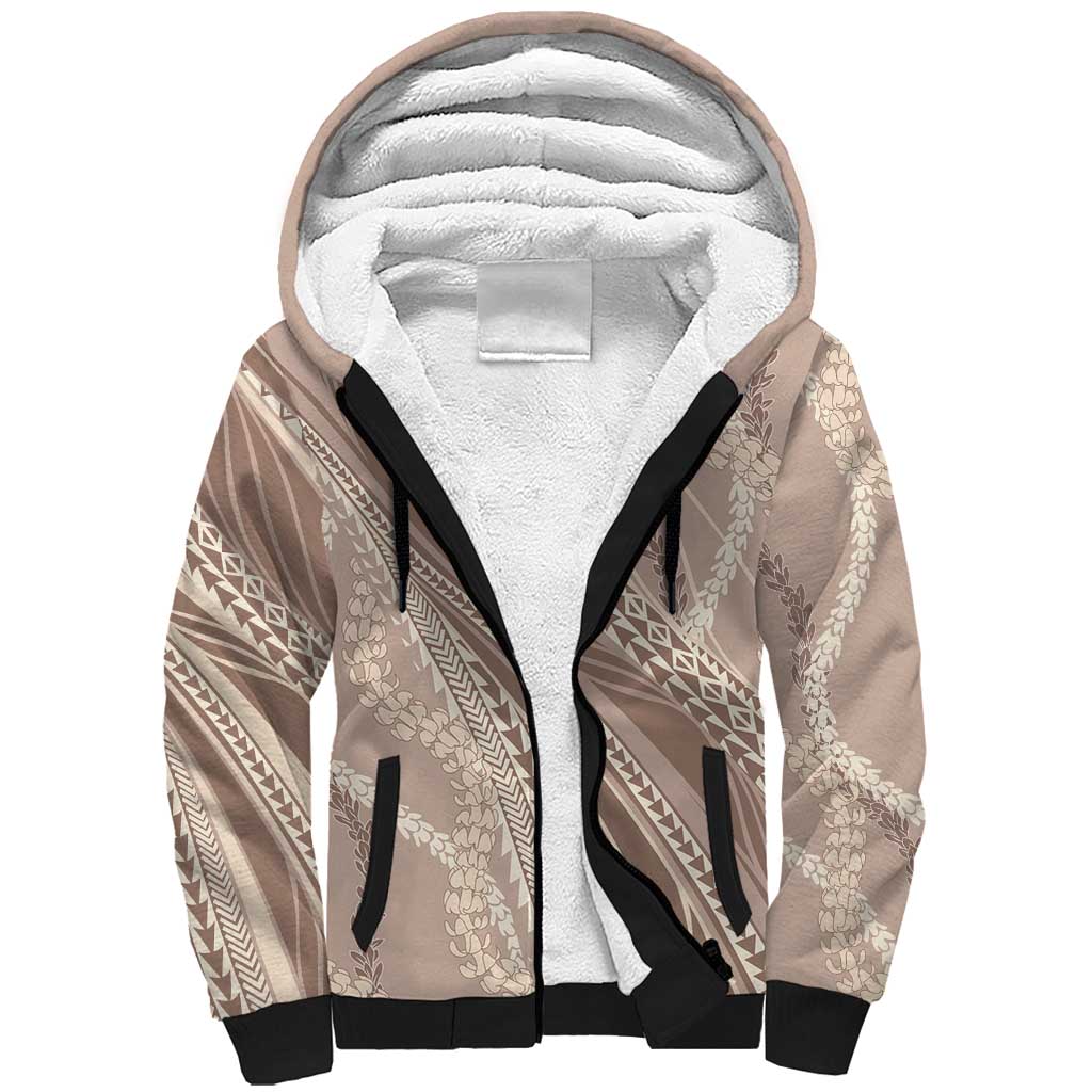 Polynesian Puakeniken Pikake Twisted Lei Sherpa Hoodie Beige - Polynesian Pride