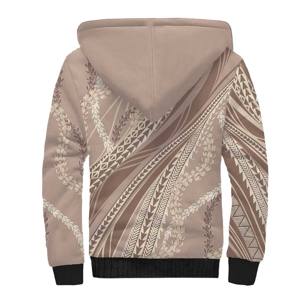 Polynesian Puakeniken Pikake Twisted Lei Sherpa Hoodie Beige - Polynesian Pride