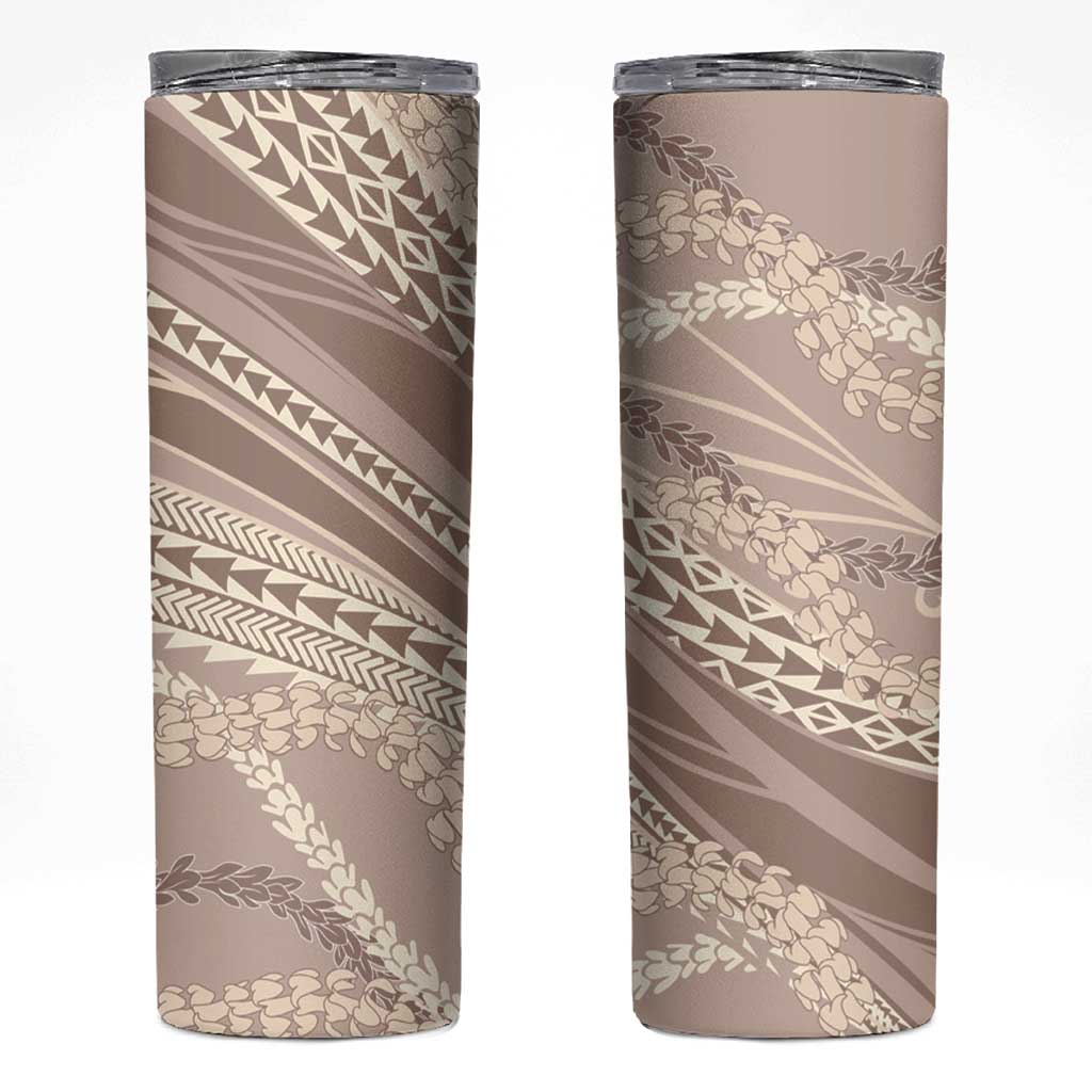 Polynesian Puakeniken Pikake Twisted Lei Skinny Tumbler Beige - Polynesian Pride