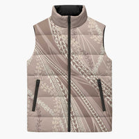 Polynesian Puakeniken Pikake Twisted Lei Sleeveless Puffer Jacket Beige LT7 Unisex Beige - Polynesian Pride