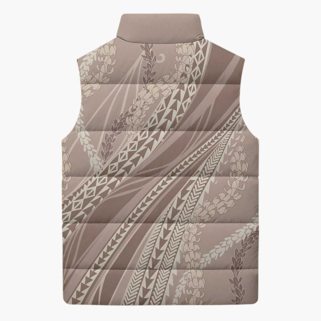 Polynesian Puakeniken Pikake Twisted Lei Sleeveless Puffer Jacket Beige LT7 - Polynesian Pride