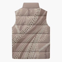 Polynesian Puakeniken Pikake Twisted Lei Sleeveless Puffer Jacket Beige LT7 - Polynesian Pride