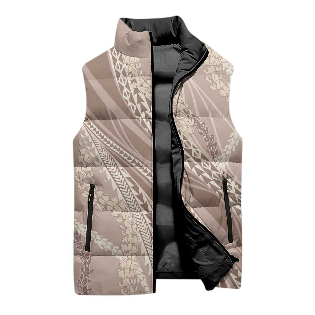 Polynesian Puakeniken Pikake Twisted Lei Sleeveless Puffer Jacket Beige LT7 - Polynesian Pride