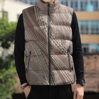 Polynesian Puakeniken Pikake Twisted Lei Sleeveless Puffer Jacket Beige LT7 - Polynesian Pride