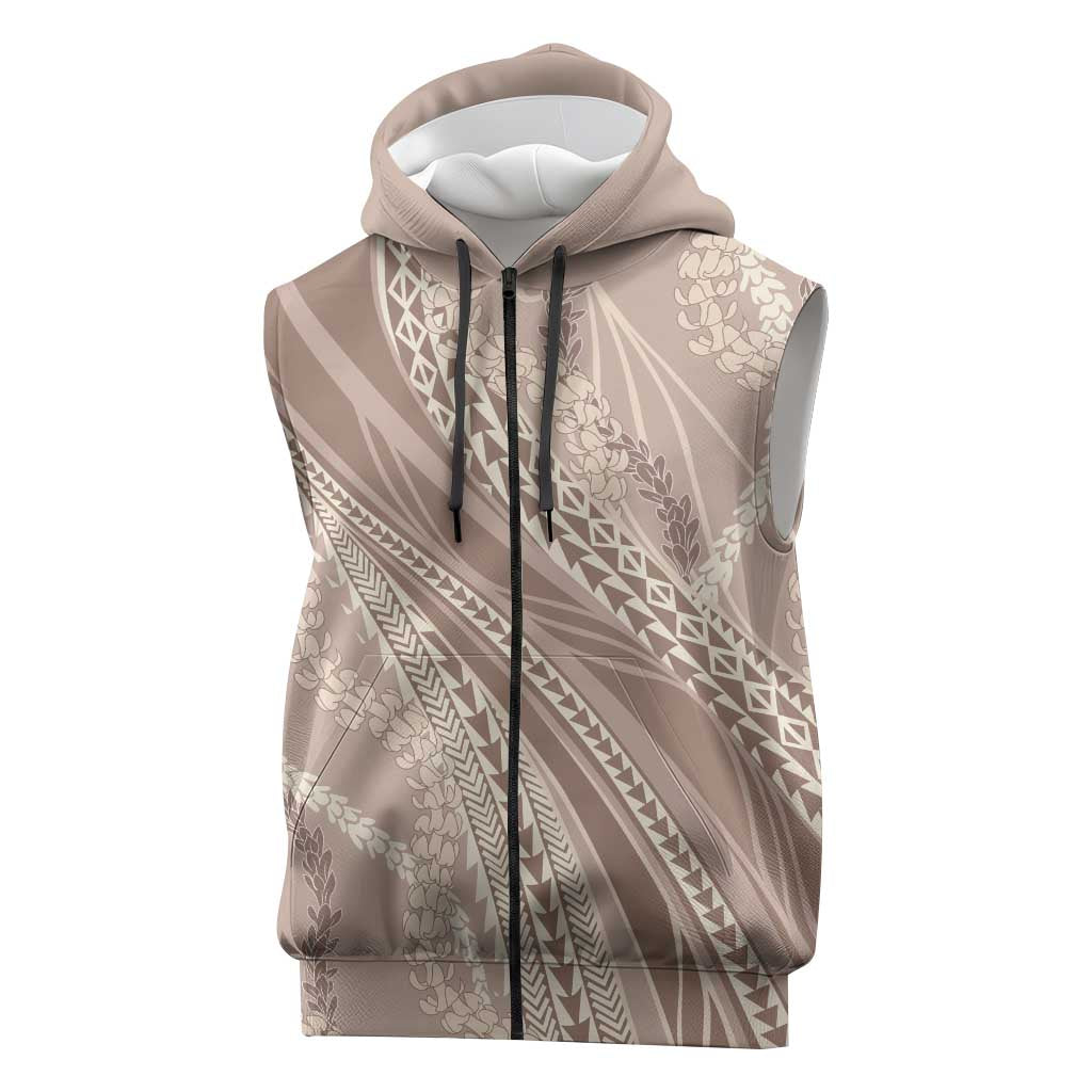 Polynesian Puakeniken Pikake Twisted Lei Sleeveless Zip Hoodie Beige LT7 Beige - Polynesian Pride