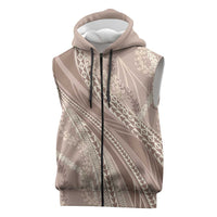 Polynesian Puakeniken Pikake Twisted Lei Sleeveless Zip Hoodie Beige LT7 Beige - Polynesian Pride