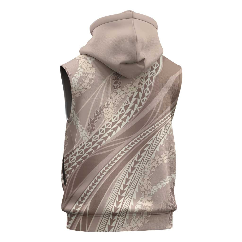 Polynesian Puakeniken Pikake Twisted Lei Sleeveless Zip Hoodie Beige LT7 - Polynesian Pride