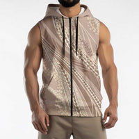 Polynesian Puakeniken Pikake Twisted Lei Sleeveless Zip Hoodie Beige LT7 - Polynesian Pride