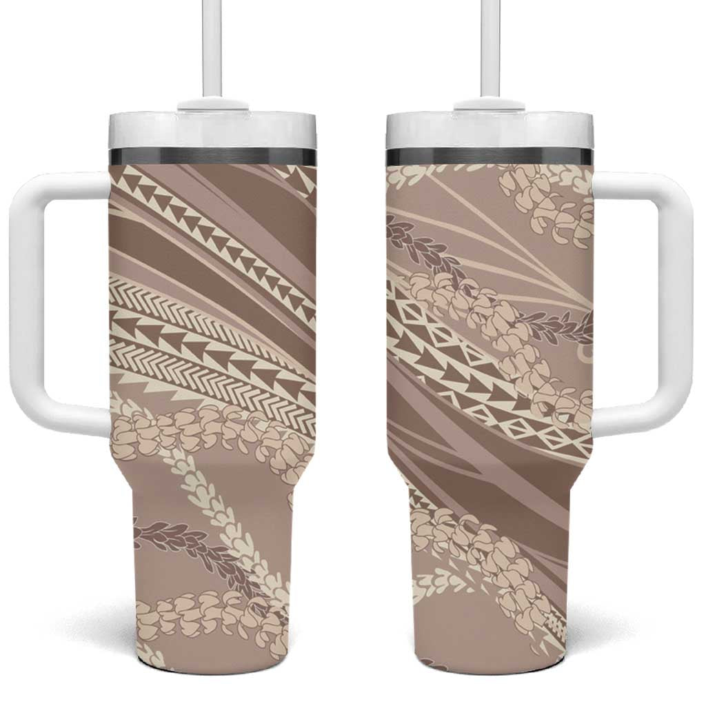 Polynesian Puakeniken Pikake Twisted Lei Tumbler With Handle Beige - Polynesian Pride