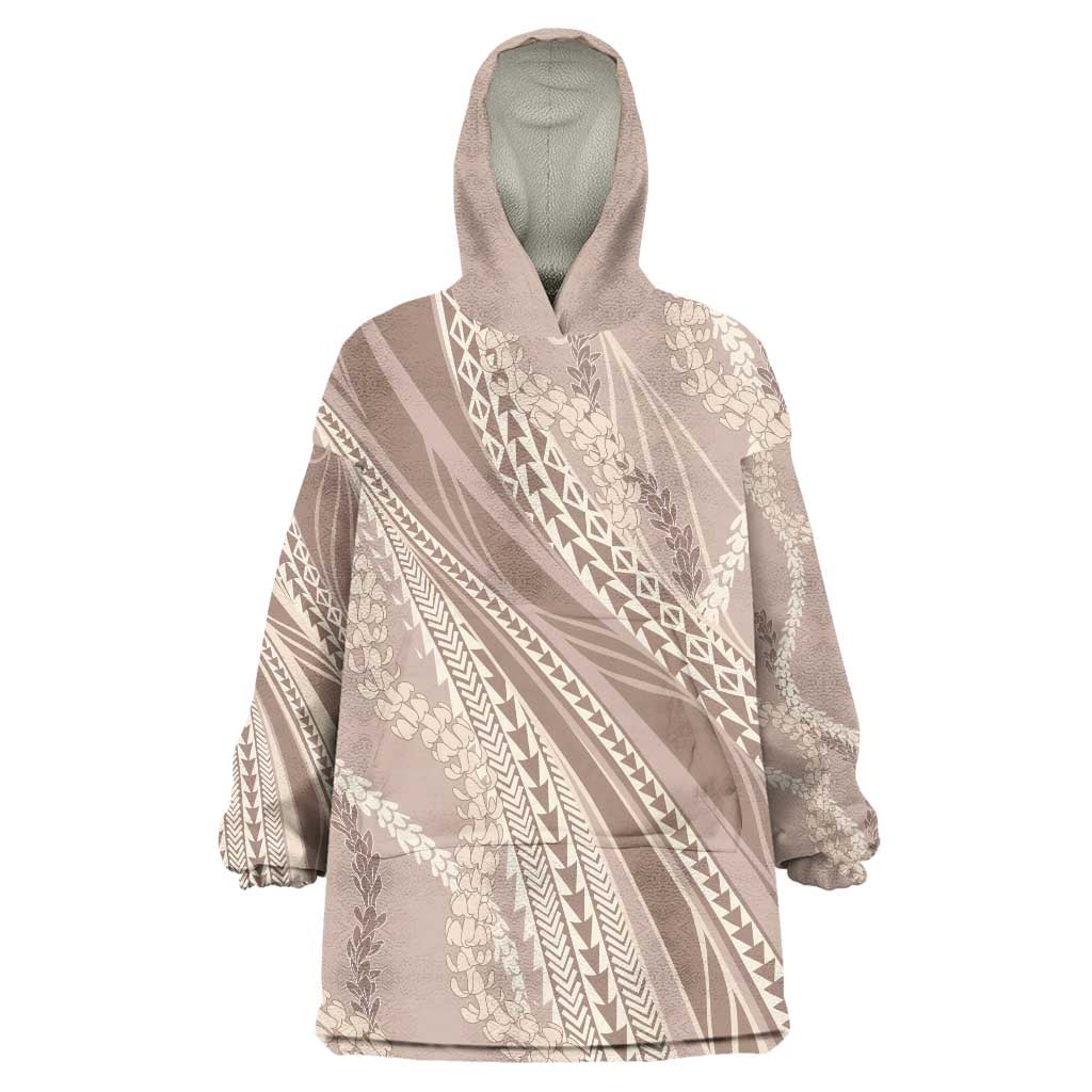 Polynesian Puakeniken Pikake Twisted Lei Wearable Blanket Hoodie Beige LT7 One Size Beige - Polynesian Pride