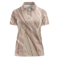 Polynesian Puakeniken Pikake Twisted Lei Women Polo Shirt Beige - Polynesian Pride