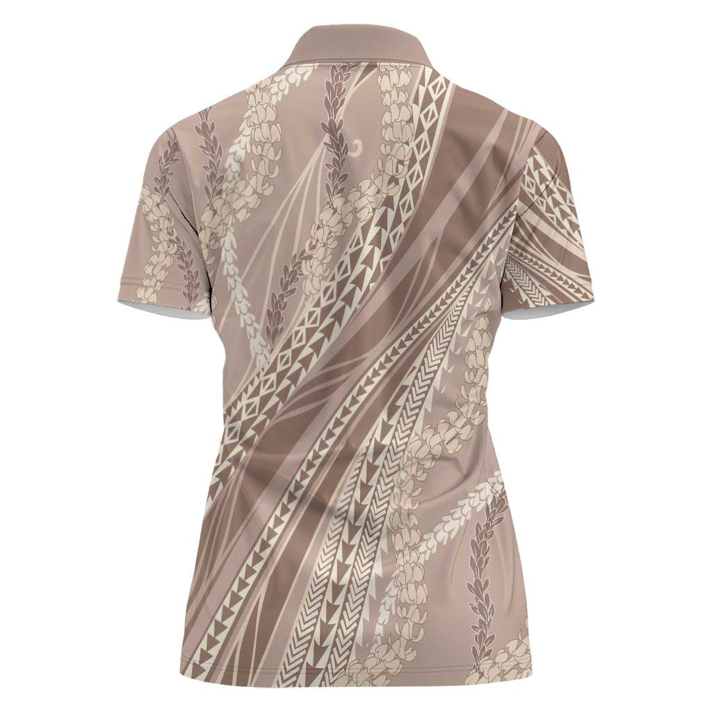 Polynesian Puakeniken Pikake Twisted Lei Women Polo Shirt Beige - Polynesian Pride